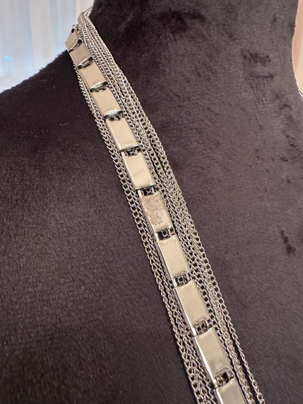 Vintage Extra Long Silver Tone Statement Necklace - Picture 4 of 6